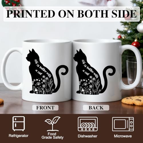 Funny Life Is Better With A Cat Ceramic Coffee Mug - Black/White - 11oz