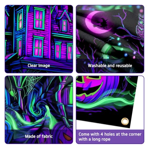 Glow in The Dark Halloween Banner Backdrop for Neon Party Decorations