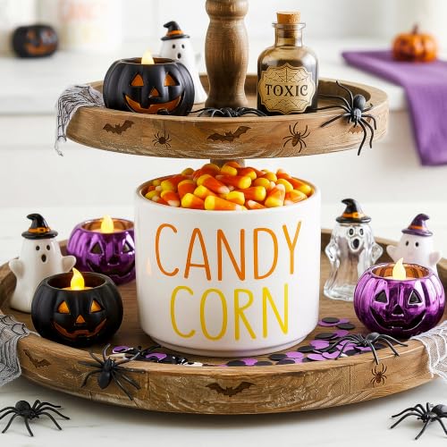 Candy Dish Cauldron - Halloween Mini Ceramic Candies Bowl with Candy Corn Variation