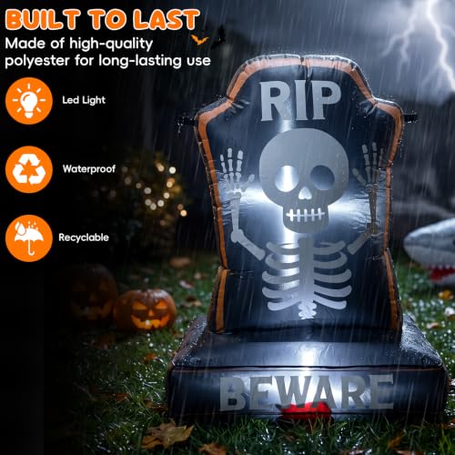 4ft Halloween Inflatable Skeleton Tombstone Yard Decoration with LED Lights - Party & Outdoor Decor