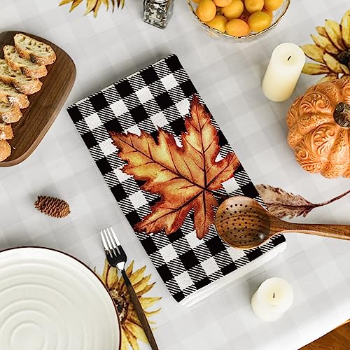 Buffalo Check Pumpkin Fall Kitchen Towels Set of 4 - Absorbent & Durable 18x26 Inches