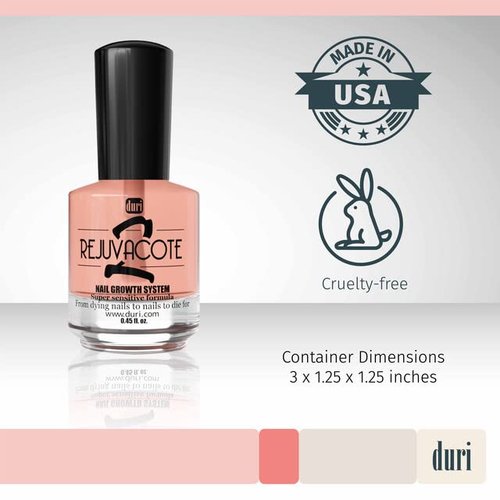 Duri Rejuvacote 2 Nail Growth Base and Top Coat, Balanced Repair - Nail Hardener for peeling, thin, or fragile nails (Pack of 2)