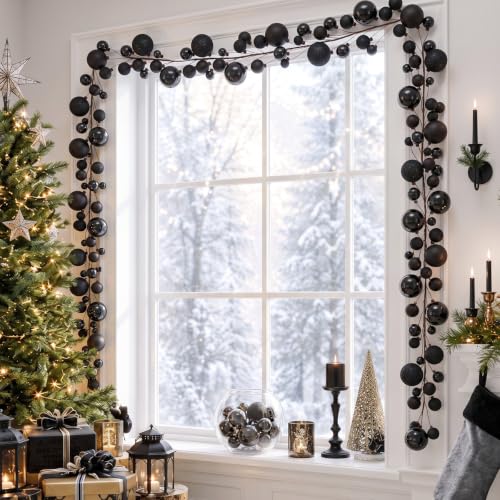 Black Christmas Garland 6 Ft Pack of 2 - Elegant Shimmering Holiday Decor