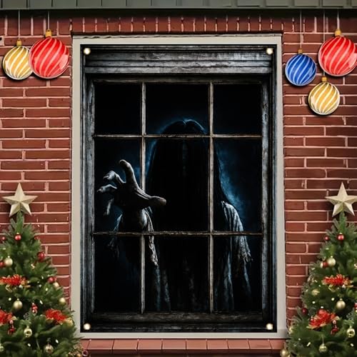 Halloween Window Cover Ghost Girl Horror Decal - Haunted House Outdoor Indoor Decoration 47x31 Inch