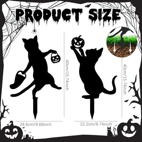 Black Metal Cat Garden Stakes Halloween Yard Decor, Set of 2