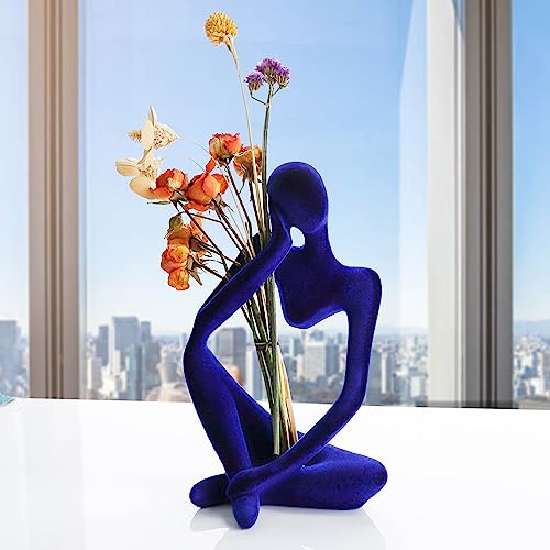 Blue Abstract Thinker Statue - Large Resin Flocked Decor Figurine for Living Room & Office