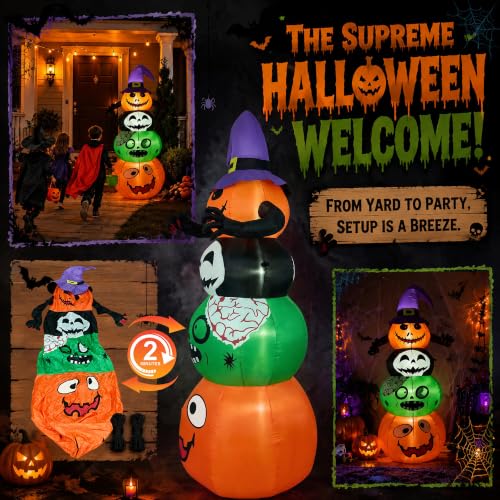 Halloween Stacked Pumpkins Inflatable Yard Decor with Lights - Spooky Outdoor Halloween Decoration
