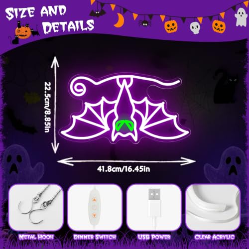 Halloween Bat Neon Sign Hanging Bat LED Neon Light - Gothic Window Decor - D-HangingBat