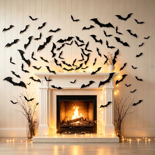 Halloween Bat Wall Decor Stickers - 56 Black 3D Flying Bats for Party & Home