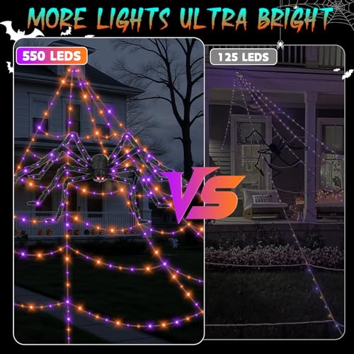 Halloween Outdoor Spider Web Lights with Giant Glowing Spider and 11 Lighting Modes