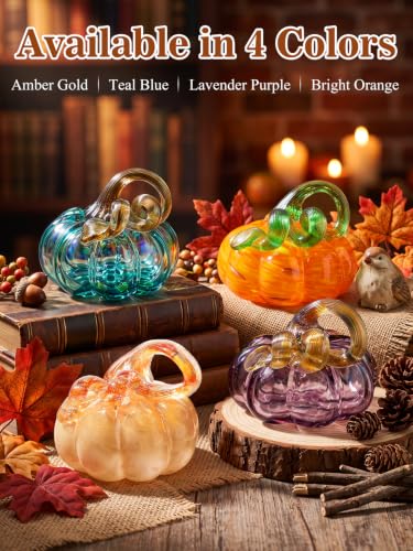 Bright Orange 3.5-Inch Handmade Blown Glass Pumpkin for Fall Home Decor