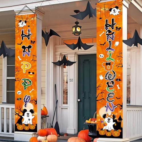 2-Pack Halloween Porch Sign Banner Set - Ghost Jack-o-Lanterns & Spiders