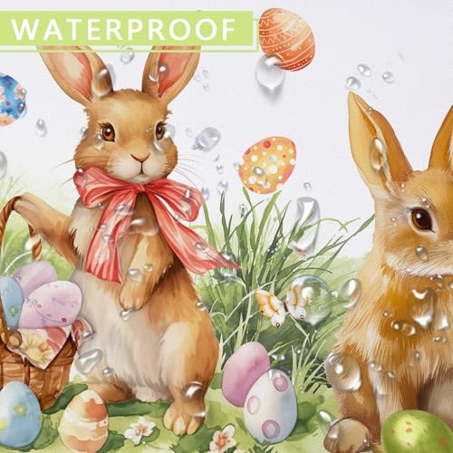 Roszwtit Spring Easter Bunny Oval Tablecloth 60x120 Inches - Waterproof & Durable, Spring Egg & Floral Design, Variations Available