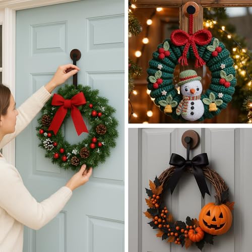 3 Pack Wreath Hangers for Front Door Glass & Smooth Surfaces - Holiday & Seasonal Decor Hooks