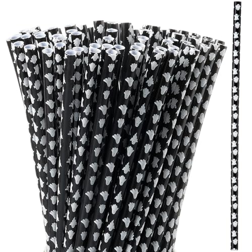 Halloween Ghost Reusable Drinking Straws Bulk - Black & White, 9 Inch, 50 Pieces