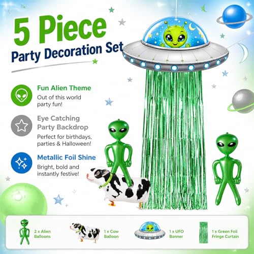 Alien Birthday Party Decorations Set UFO Inflatable Door Curtain & Balloons