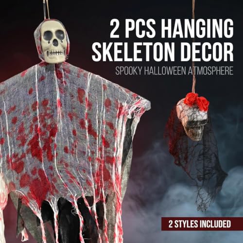 Spooky Hanging Skeleton Ghost Decorations Set for Halloween Indoor Outdoor Yard