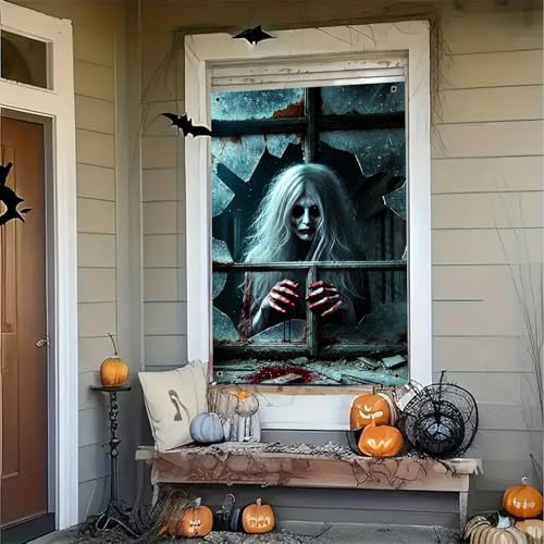 Halloween Neon Witch Window Cover 31x47 Inch Polyester Decor