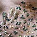 Butterfly Nail Stickers-4 Self-Adhesive 3D Embossed Green Gold Butterfly Designs