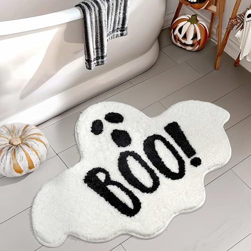 Ghost Bathroom Mat Halloween Bath Rug 20x32 Inches - White Gothic Funny Decor
