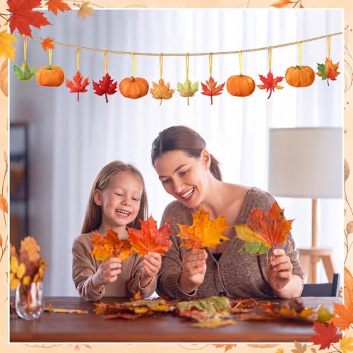Fall Thanksgiving Felt Hanging Ornaments Set - Maple Leaf & Pumpkin, Orange & Yellow, 12 Pieces