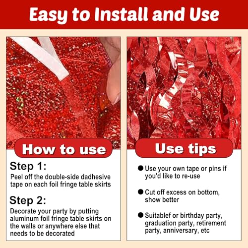 Red Foil Fringe Table Skirt 29x108 Inch Party Decor - 6 Pack
