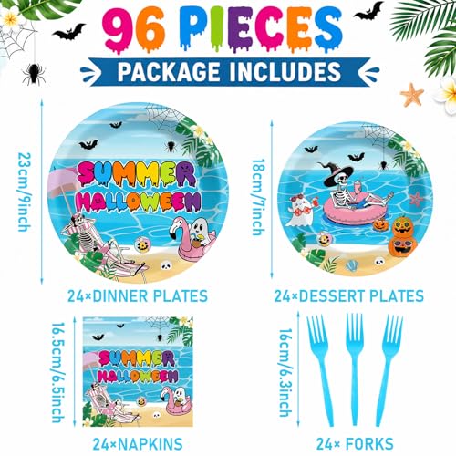 Summer Halloween Party Tableware Set - Skeleton & Tropical Design, Disposable Plates & Napkins for Beach BBQ & Pool Parties