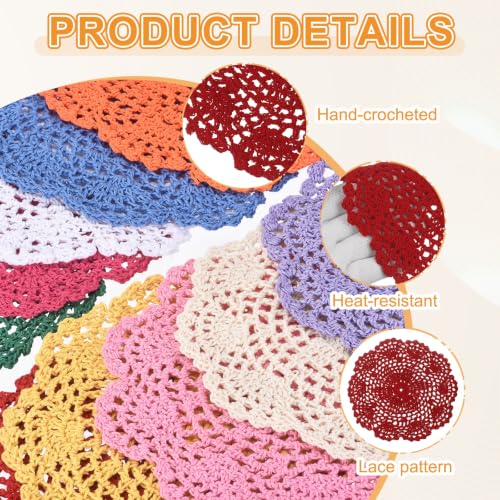 Red Crochet Doilies 8 Inch Handmade Cotton Coasters Set of 2