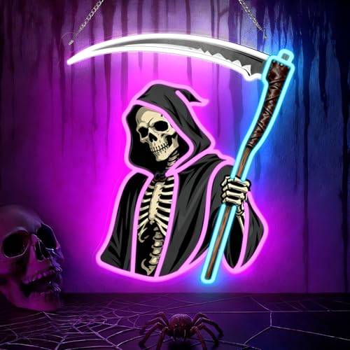 Ammonite Style F Grim Reaper Neon Sign LED Wall Light for Halloween Birthday Room Decor