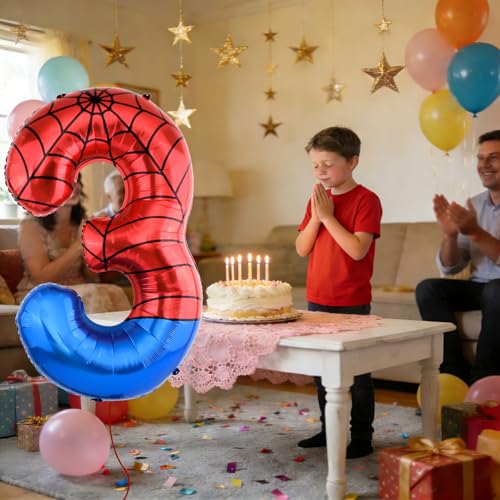 40 Inch Spider Theme Number 3 Balloon - Red & Blue Web Foil Party Decoration