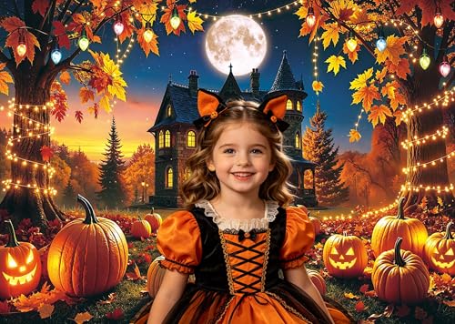 Halloween Fall Backdrop 82x59 Inch Haunted House Pumpkin Full Moon Banner