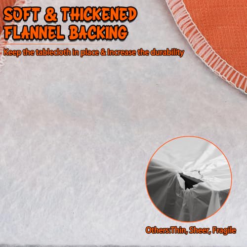 Halloween Vinyl Tablecloth with Flannel Backing 60x84 Inch - Orange & Black, Waterproof & Reusable