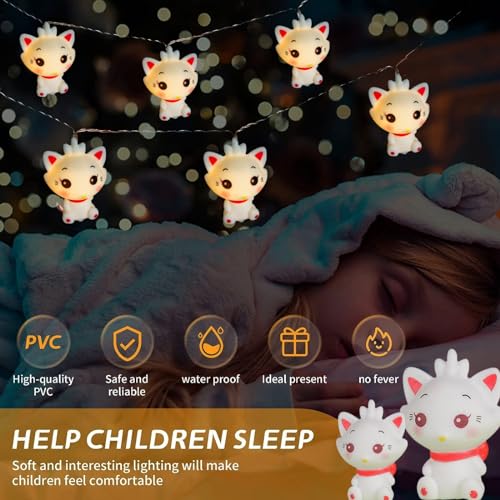 USB Cat String Lights 1.65m with Crown Cat Design - Fairy Lights for Kids Room & Parties
