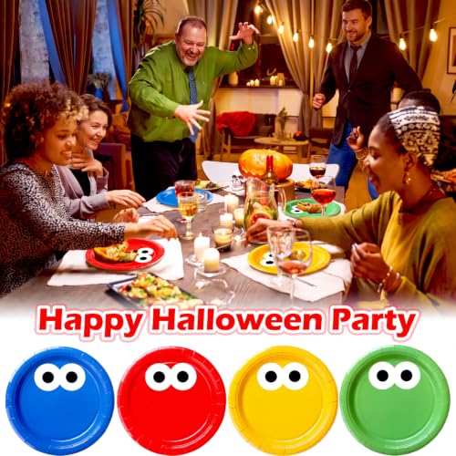 Halloween Monster Eyes Paper Plates - 24 Pack, 7 Inch, Colorful Party Dinnerware - Eyes Variation