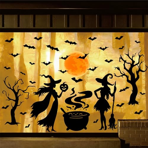 Halloween Window Sticker Decoration Black Witches & Bats - Peel & Stick, Orange & Black Variant