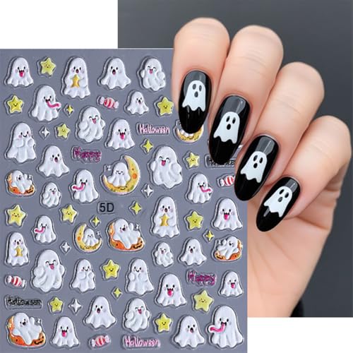Halloween Ghost Nail Stickers - 3 Sheets Self-Adhesive Pumpkin Spider Web Decals - Variation of THIS listing: 6