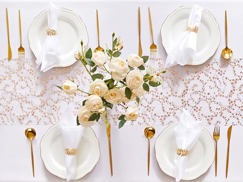 Star Rose Gold Table Runner - 16 Ft Sheer Chiffon with Glitter Sequin for Wedding & Party