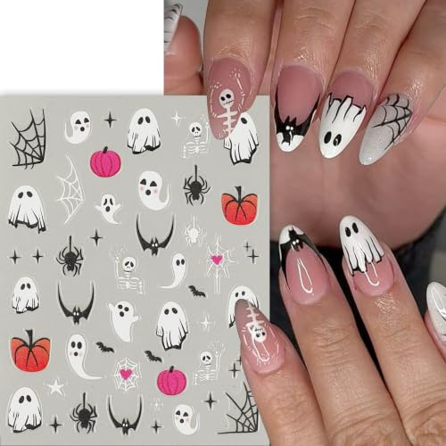 Halloween Nail Stickers Set - 8 Sheets Spooky Ghost Bat Pumpkin Web Rhinestones - Variation of THIS listing
