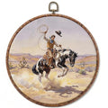 Western Cowboy Round Wall Art Decor 10x10 Inch Framed Print - Rustic Horse Scene