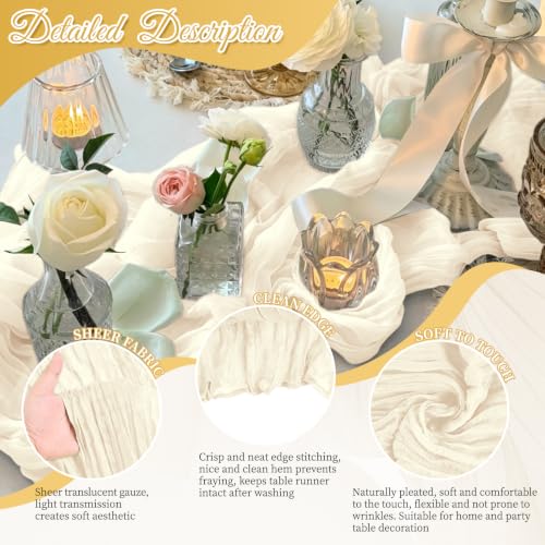 Ivory Cheesecloth Table Runner 8 Pack 17x108 Inch Boho Gauze Fabric Wedding Decor