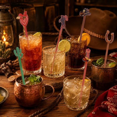 Cowboy Cocktail Stir Sticks 30 Pcs Western Rodeo Party Drink Picks - Rustic Acrylic
