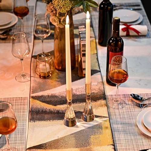 Heavy Base Crystal Candle Holders Set of 2 - Gold, Romantic Table Decor