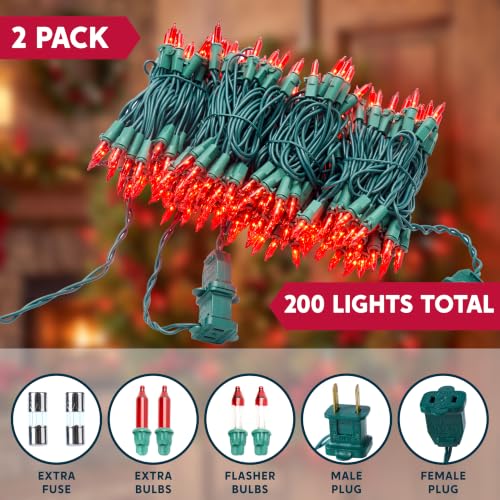 Red Christmas String Lights Outdoor 42.8FT 200 Incandescent Bulbs - Green Wire - Variation of THIS listing