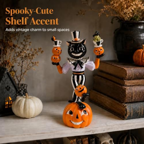 Black Cat Pumpkin Figurine for Halloween Decor - Bechivie Cute Resin Home Accent