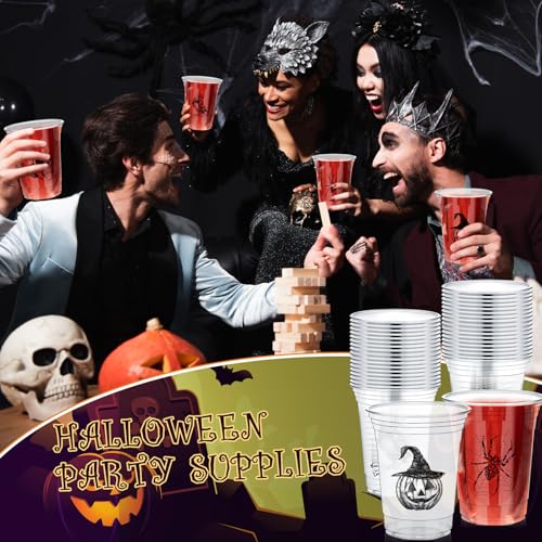 48 Pack Halloween Plastic Cups - 16 oz Skull Design Disposable Party Cups