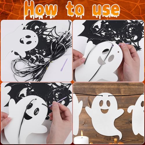 Halloween Bat Spider Ghost Skeleton Witches Glitter Banner Garland Set - 5 Pcs