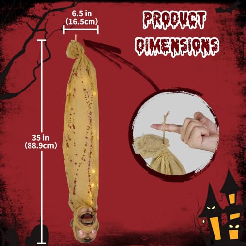 Halloween Decorations Outdoor Animated Hanging Cocoon Corpse - 35 Inch with Sound & Lights - Variation of Hanging Mummy 30"