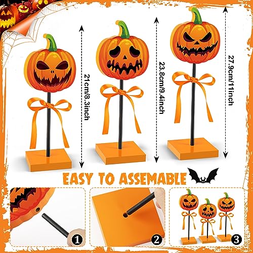 Halloween Wooden Pumpkin Signs - 3 PCS Autumn Fall Table Decor - Pumpkin Variation