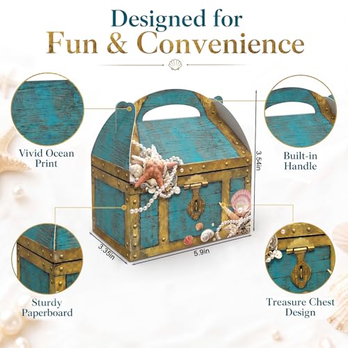 Ocean Treasure Box Set - 24 Cardboard Sea Chest Party Favors for Beach Birthday
