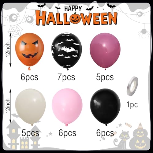 Halloween Party Balloons Set - Black, Hot Pink & Orange with Variations